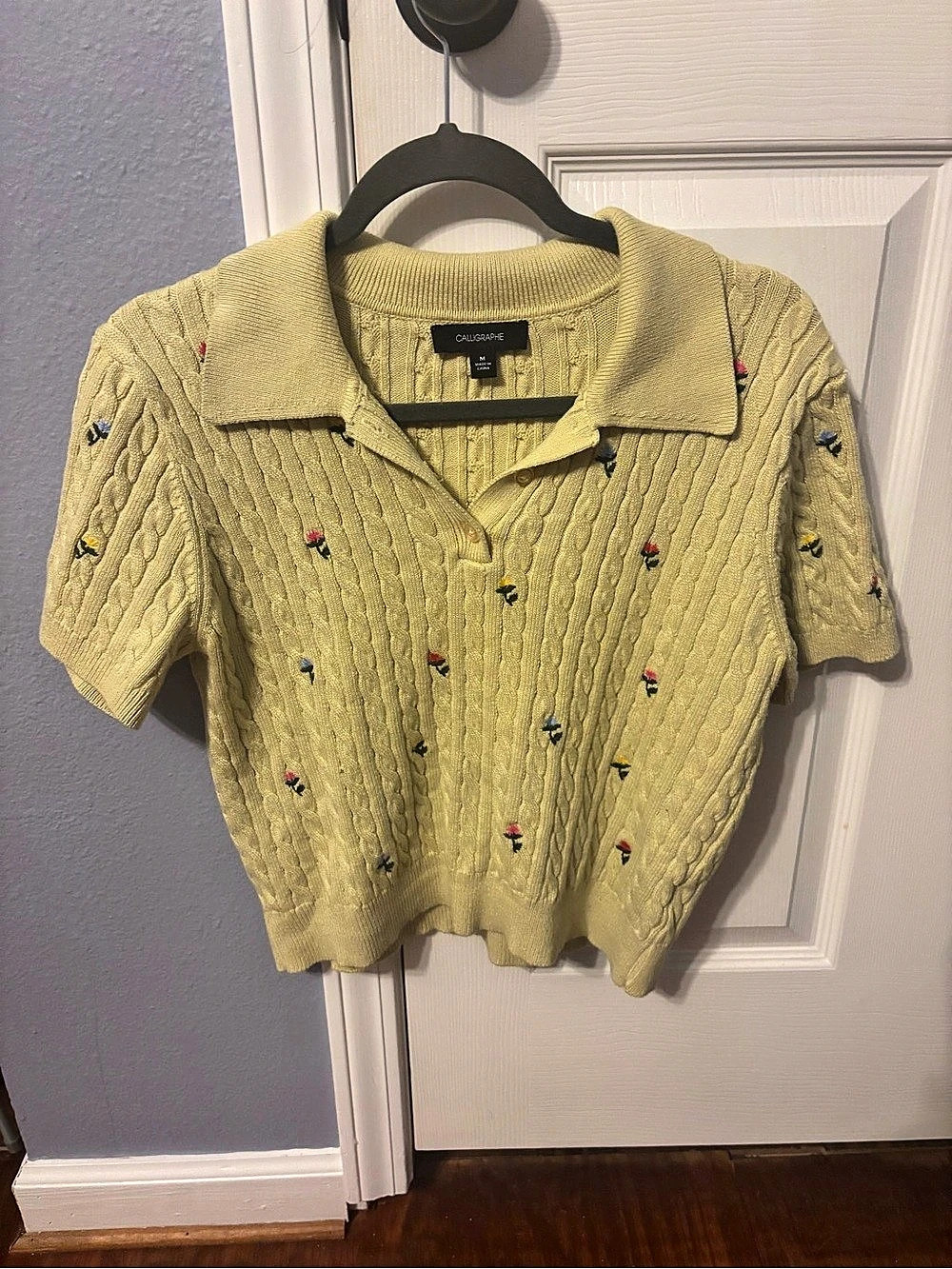 J.Crew Floral Knit Polo Sweater in Yellow Like New